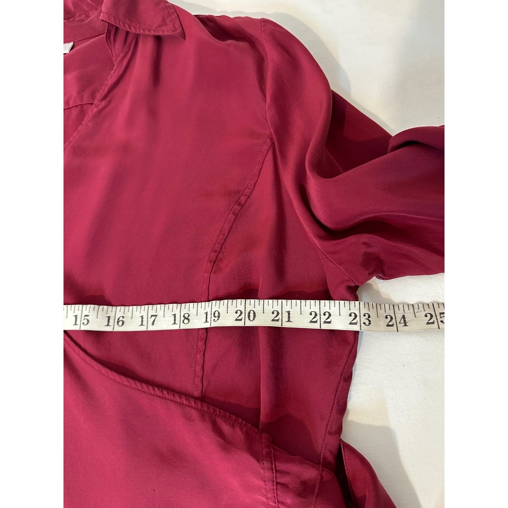 Soft Surroundings XL 100% Silk Wrap Blouse Berry Red Long Sleeve Tie Waist - Picture 5 of 8